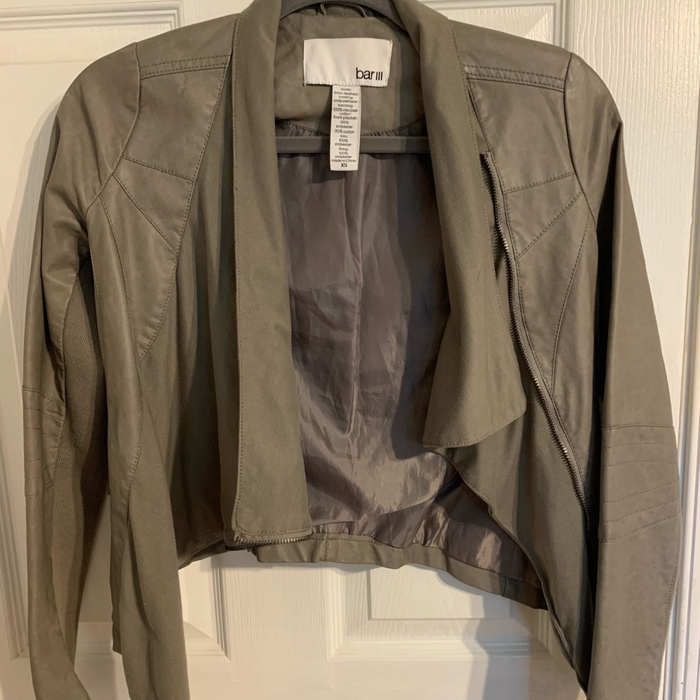 Bar III Gray Drape Leather Jacket
